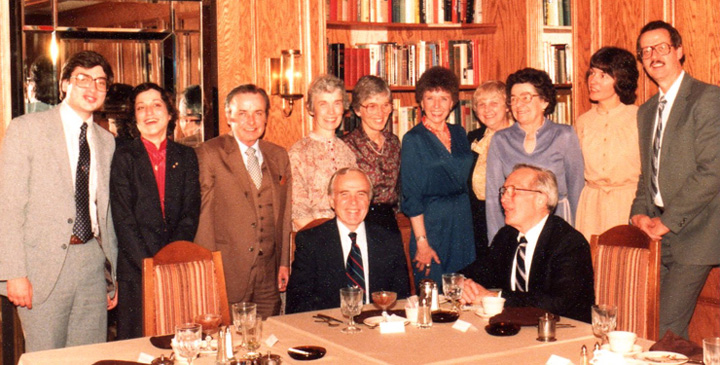 Seated, L to R: Charles Phillips (Phil) Whittemore, Stanley Lawrence (Stan) Whittemore (2nd owners of the company). Standing, L to R: Outside salesman & spouse (name not mentioned), Jim Maqueri (Inside sales) & spouse, Esther Whittemore (Stanâ€™s spouse), Kathryn Whittemore (Philâ€™s spouse), Bill Nans (outside sales) spouse (name not mentioned), Whittemore secretary (name not mentioned), Rosanne Meissner (spouse) of K. Edward Meissner (3rd owner of the company)